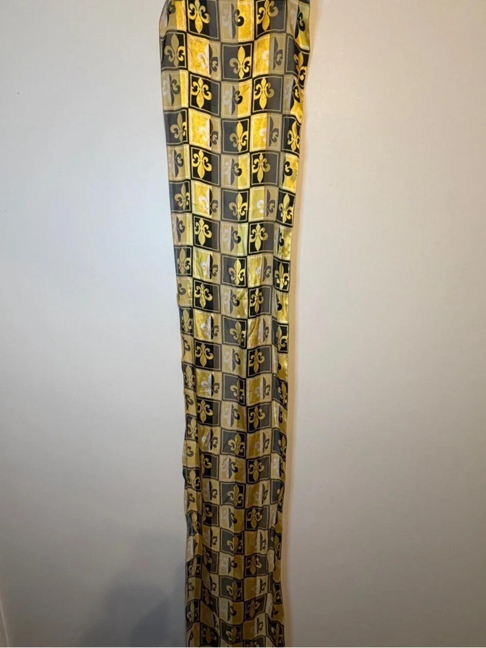 Yellow and Black Fleur-de-Lis Silk Scarf Wrap